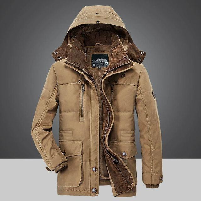 Men's Long Crochet Coat - Warm Hooded Jacket with Fleece Lining for Winter Comfort