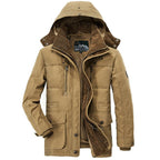 Men's Long Crochet Coat - Warm Hooded Jacket with Fleece Lining for Winter Comfort