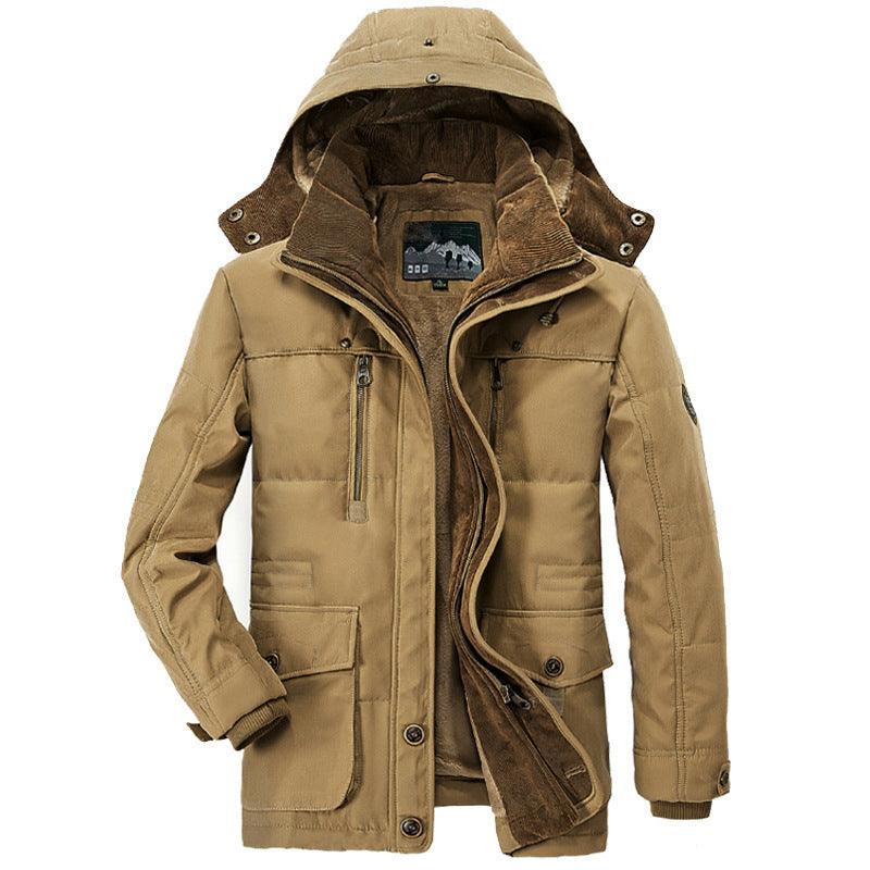 Men's Long Crochet Coat - Warm Hooded Jacket with Fleece Lining for Winter Comfort