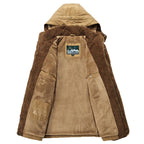 Men's Long Crochet Coat - Warm Hooded Jacket with Fleece Lining for Winter Comfort