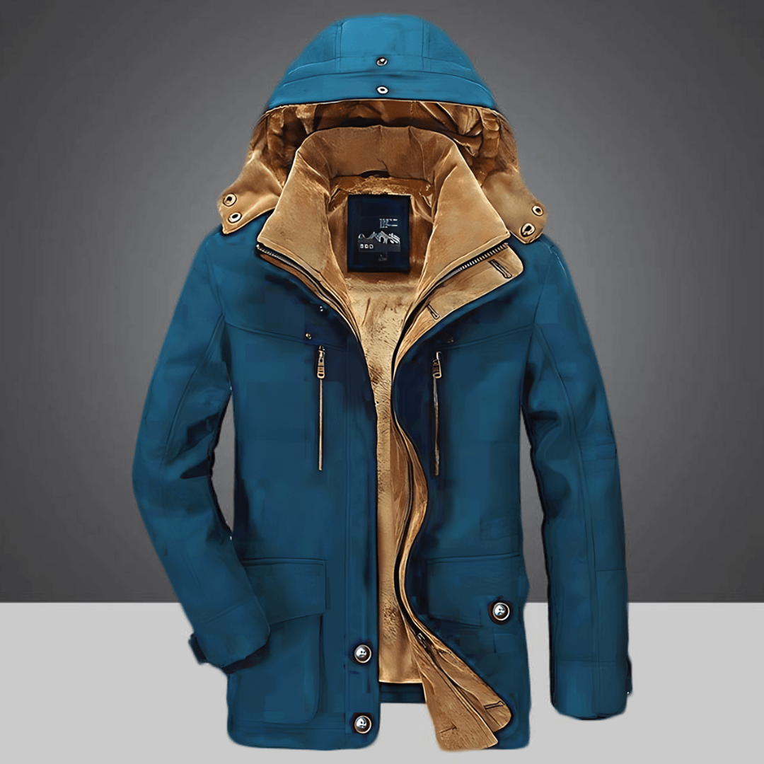 Men's Long Crochet Coat - Warm Hooded Jacket with Fleece Lining for Winter Comfort