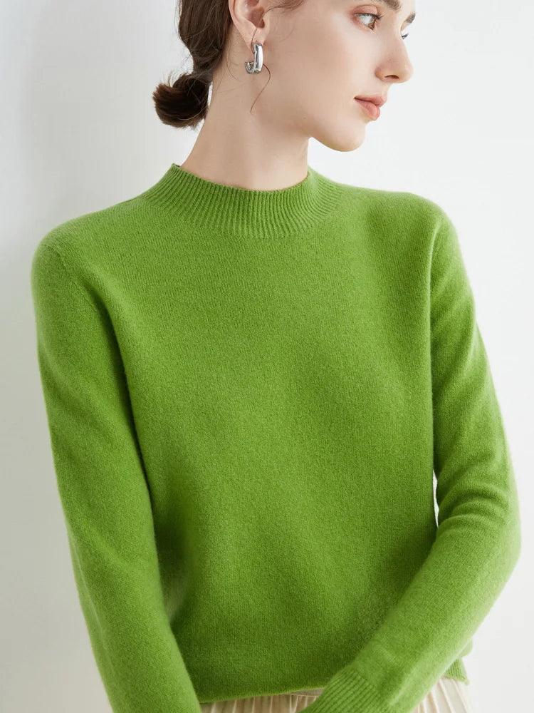 Women’s 100% Merino Wool Seamless Half-High Collar Pullover