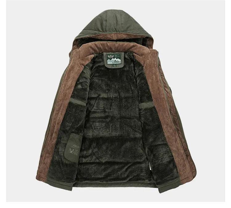 Men's Long Crochet Coat - Warm Hooded Jacket with Fleece Lining for Winter Comfort