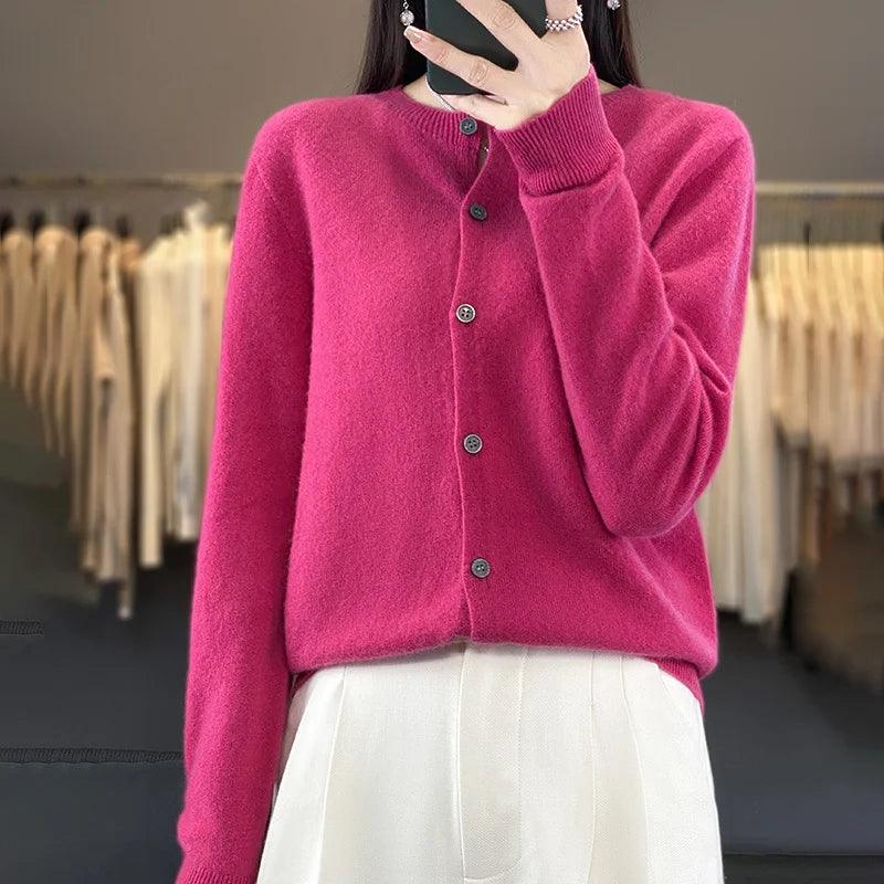 Women’s O-Neck 100% Merino Wool Cashmere Cardigan