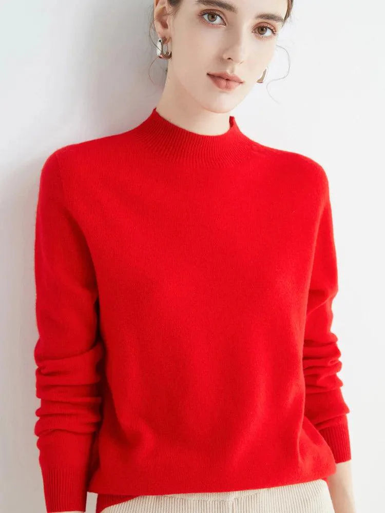 Women’s 100% Merino Wool Seamless Half-High Collar Pullover