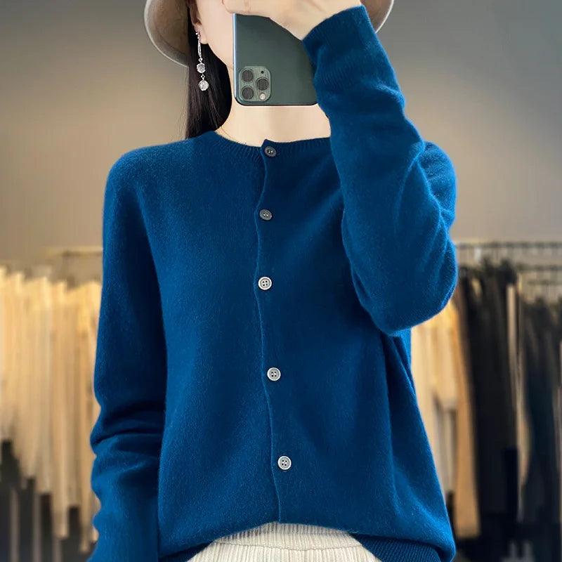Women’s O-Neck 100% Merino Wool Cashmere Cardigan