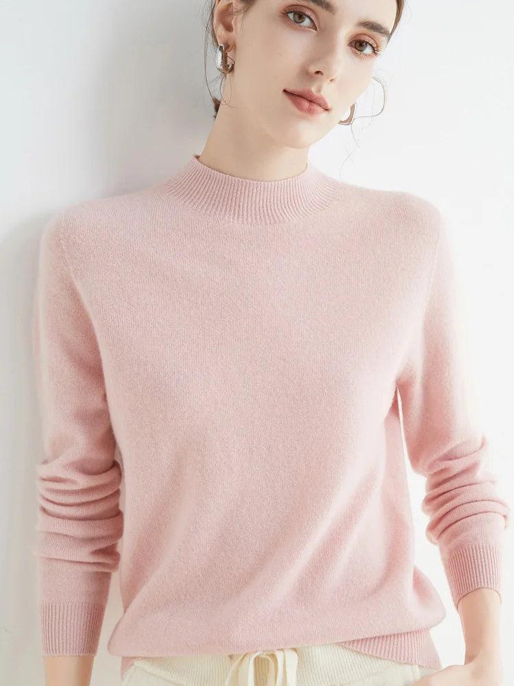 Women’s 100% Merino Wool Seamless Half-High Collar Pullover