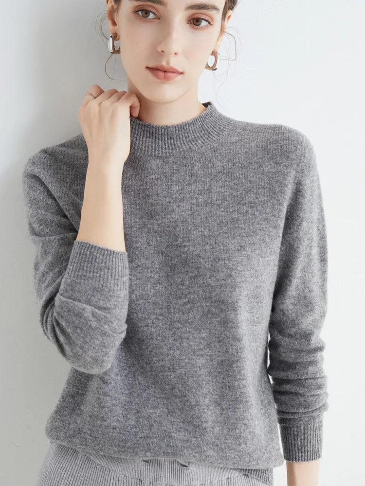 Women’s 100% Merino Wool Seamless Half-High Collar Pullover