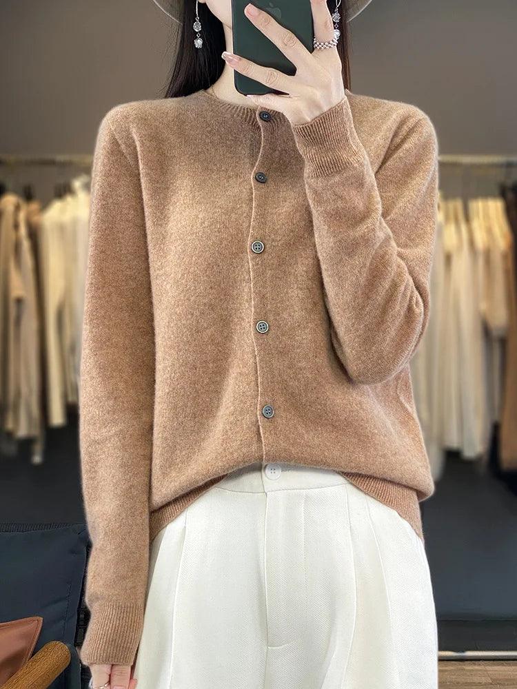 Women’s O-Neck 100% Merino Wool Cashmere Cardigan