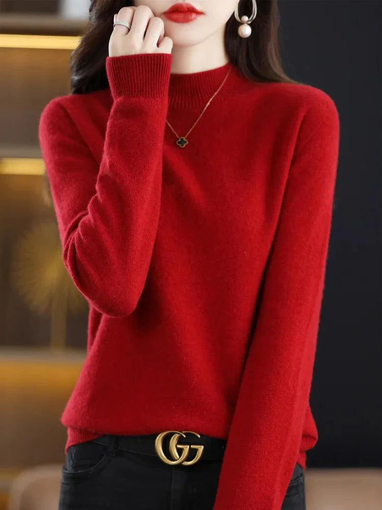 Women’s 100% Merino Wool Seamless Half-High Collar Pullover
