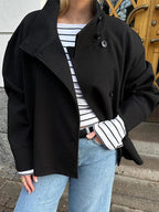 Stand Collar Women’s Woolen Coat – Elegant Single Breasted Short Jacket