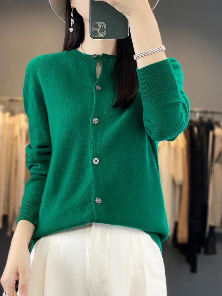 Women’s O-Neck 100% Merino Wool Cashmere Cardigan