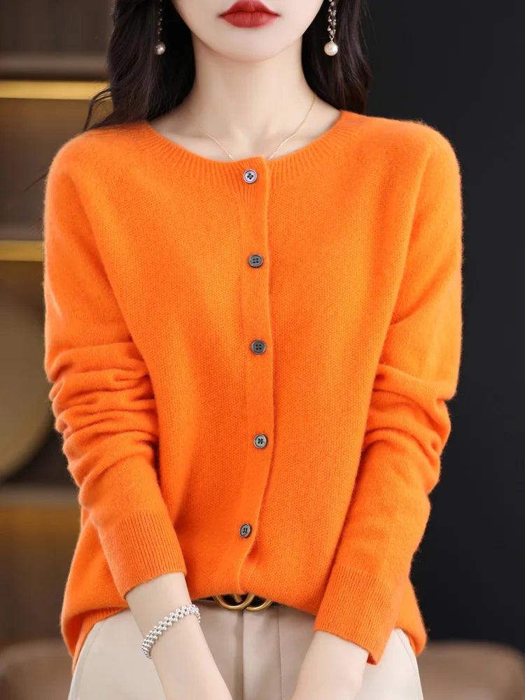 Women’s O-Neck 100% Merino Wool Cashmere Cardigan