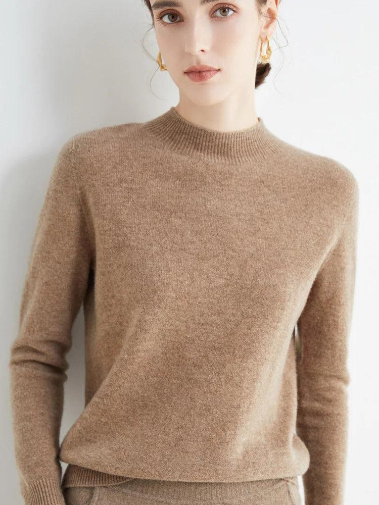 Women’s 100% Merino Wool Seamless Half-High Collar Pullover