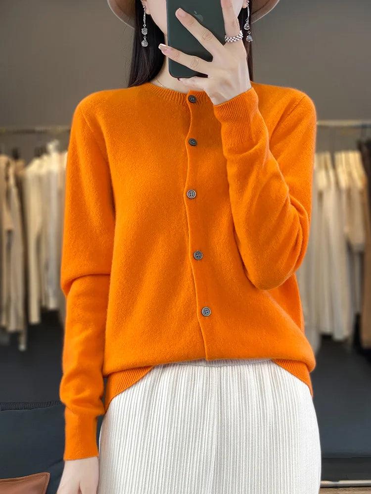 Women’s O-Neck 100% Merino Wool Cashmere Cardigan
