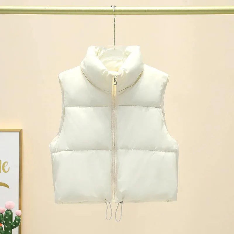 Women's Winter Sleeveless Down Vest – Warm Stand Collar Quilted Cropped Puffer Jacket, Casual Streetwear