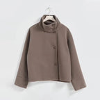 Stand Collar Women’s Woolen Coat – Elegant Single Breasted Short Jacket