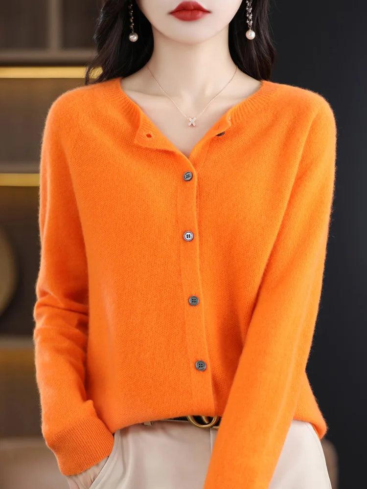Women’s O-Neck 100% Merino Wool Cashmere Cardigan