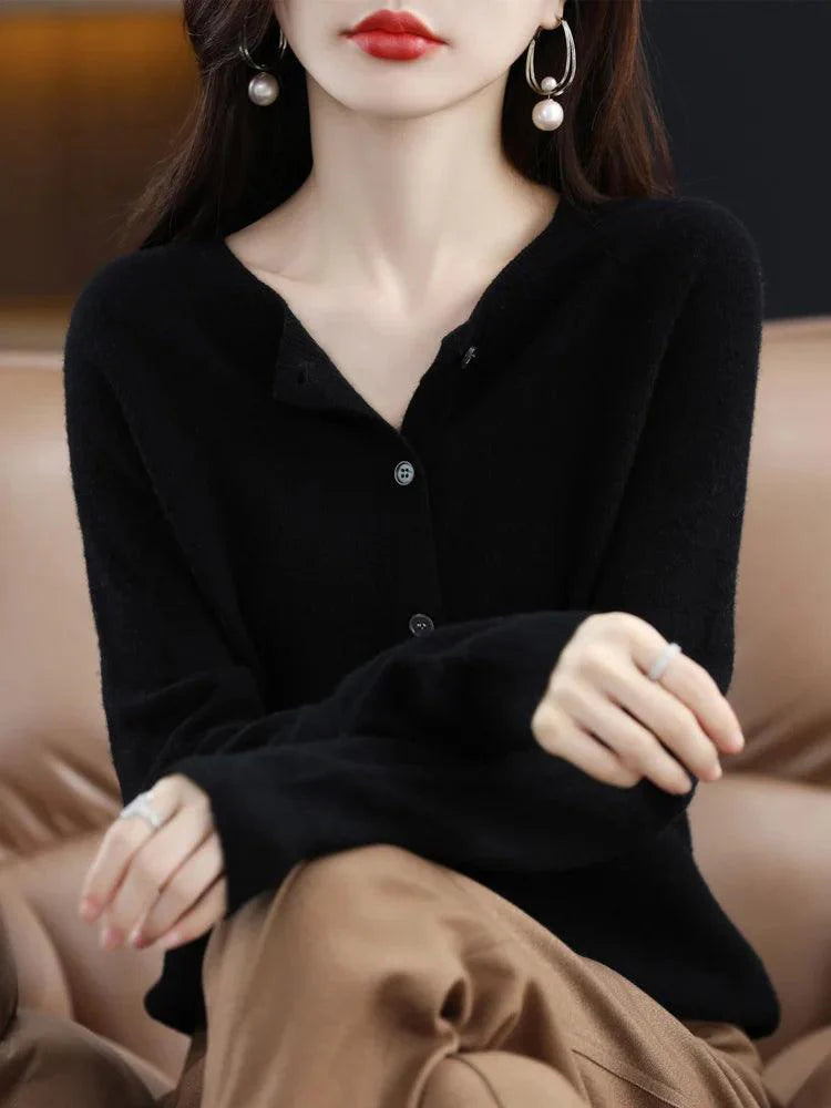 Women’s O-Neck 100% Merino Wool Cashmere Cardigan