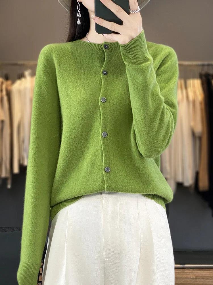 Women’s O-Neck 100% Merino Wool Cashmere Cardigan