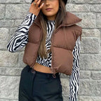 Women's Winter Sleeveless Down Vest – Warm Stand Collar Quilted Cropped Puffer Jacket, Casual Streetwear