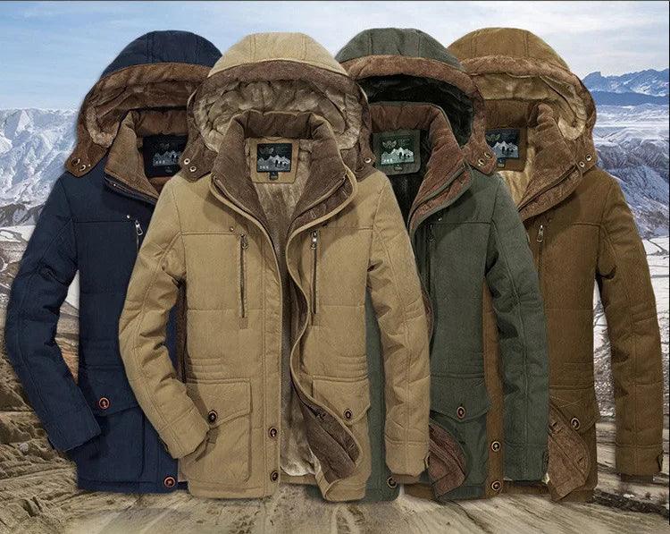 Men's Long Crochet Coat - Warm Hooded Jacket with Fleece Lining for Winter Comfort