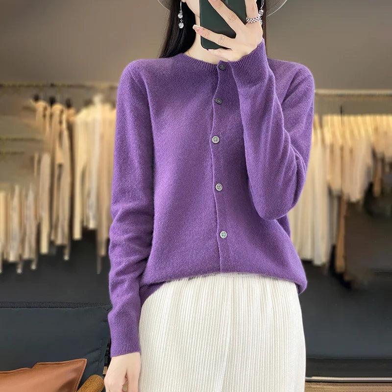 Women’s O-Neck 100% Merino Wool Cashmere Cardigan