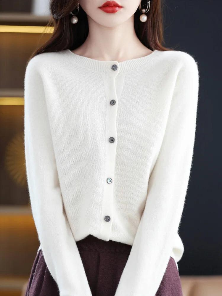 Women’s O-Neck 100% Merino Wool Cashmere Cardigan