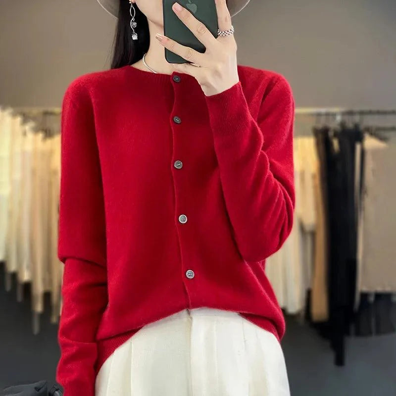 Women’s O-Neck 100% Merino Wool Cashmere Cardigan