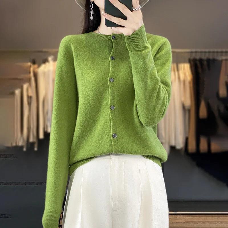 Women’s O-Neck 100% Merino Wool Cashmere Cardigan
