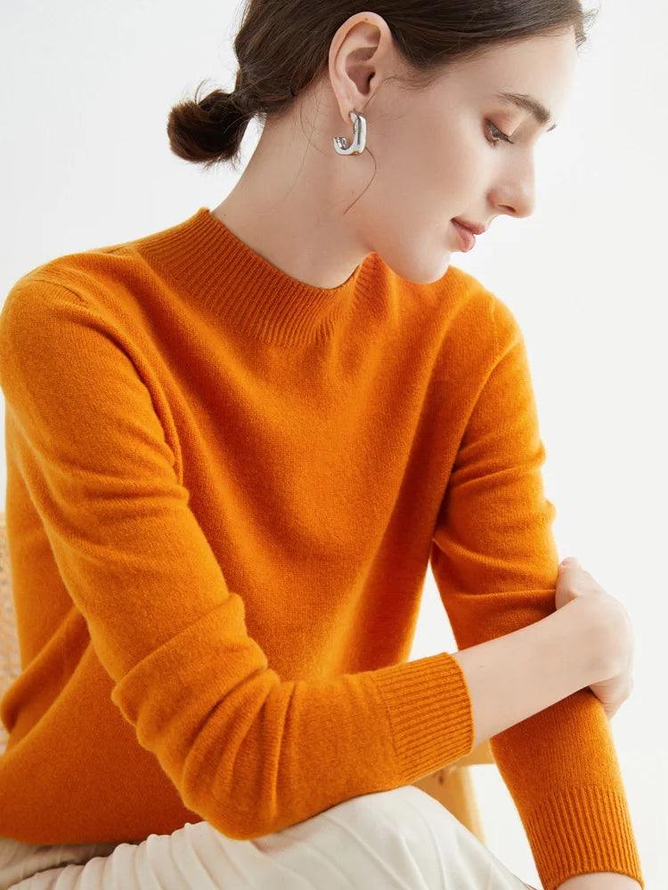 Women’s 100% Merino Wool Seamless Half-High Collar Pullover