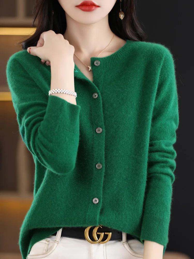 Women’s O-Neck 100% Merino Wool Cashmere Cardigan