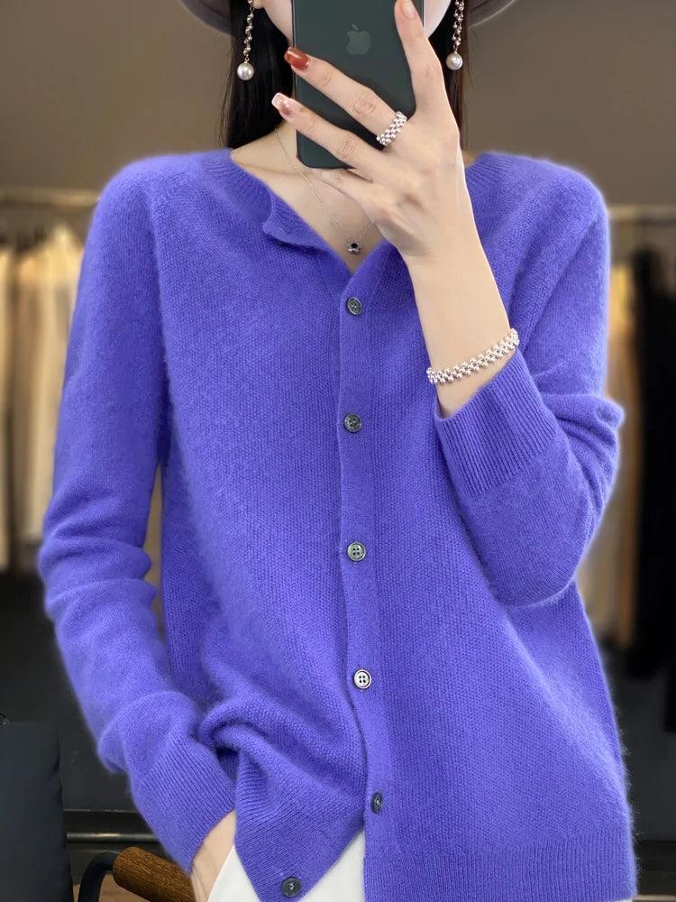 Women’s O-Neck 100% Merino Wool Cashmere Cardigan