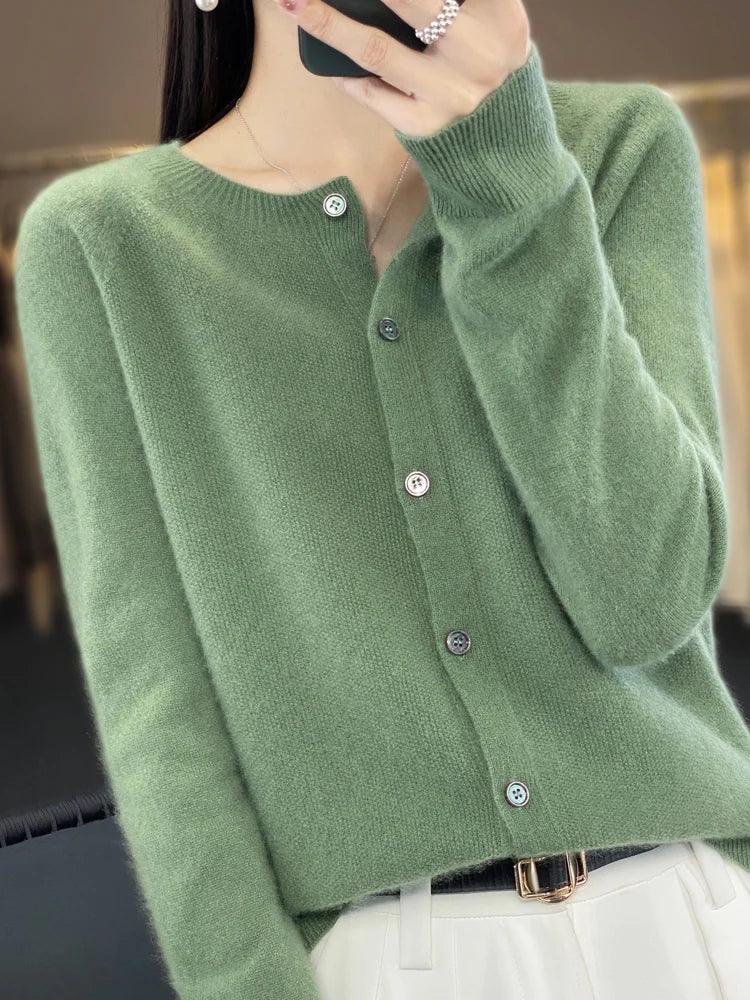 Women’s O-Neck 100% Merino Wool Cashmere Cardigan