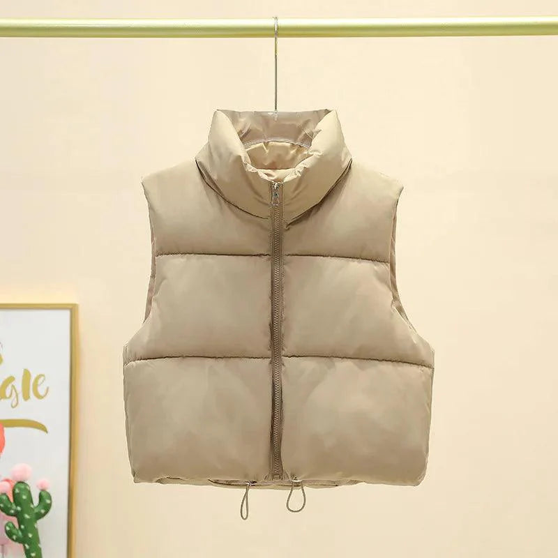 Women's Winter Sleeveless Down Vest – Warm Stand Collar Quilted Cropped Puffer Jacket, Casual Streetwear