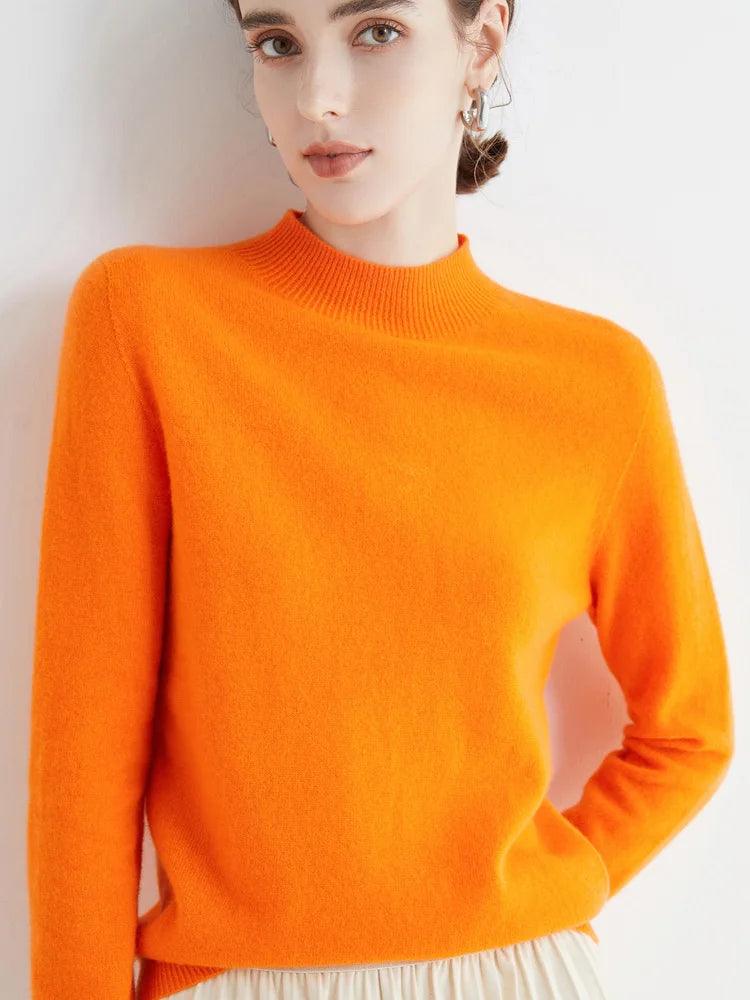 Women’s 100% Merino Wool Seamless Half-High Collar Pullover