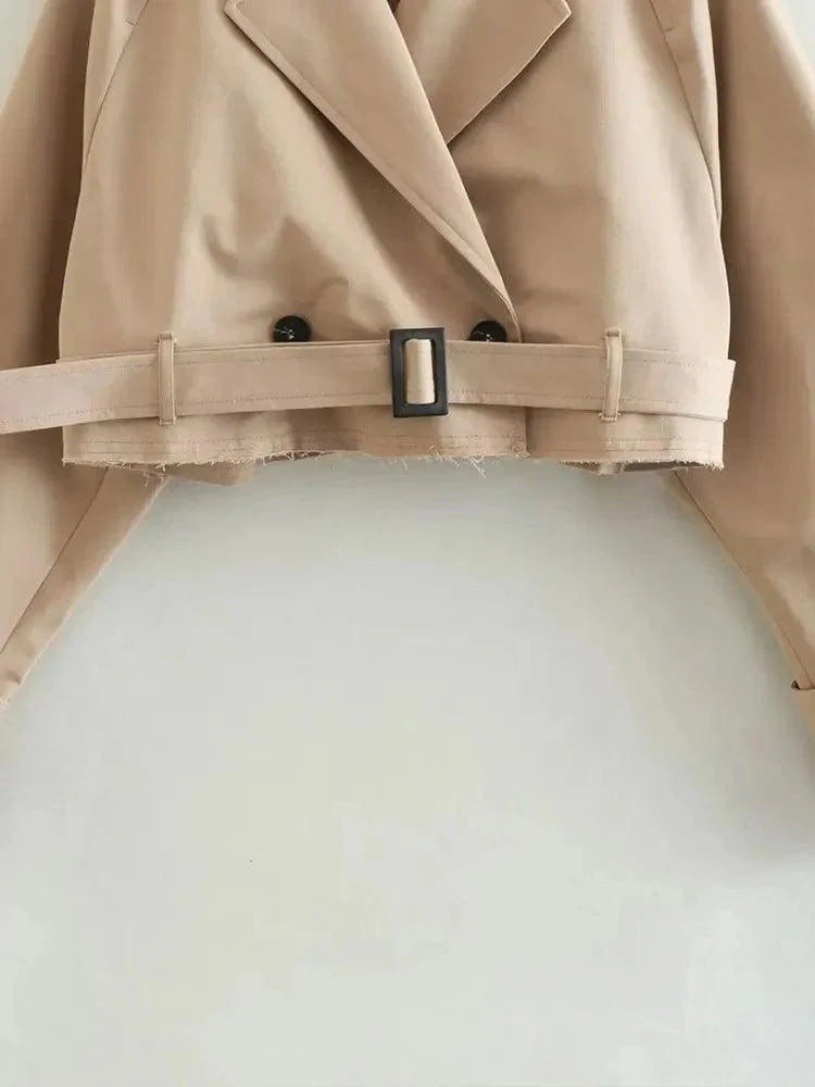 Cropped Trench Coat – Vintage Double-Breasted Jacket