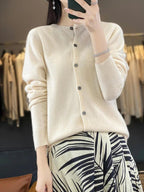 Women’s O-Neck 100% Merino Wool Cashmere Cardigan